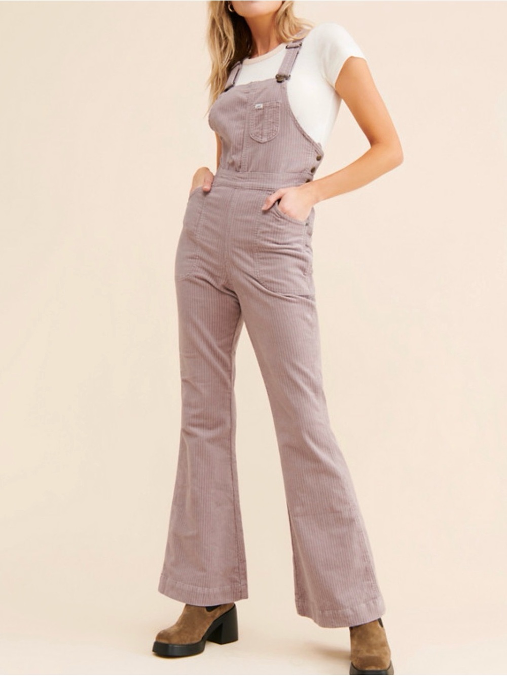 Lee Vintage Factory Flare Corduroy Overalls in Purple L